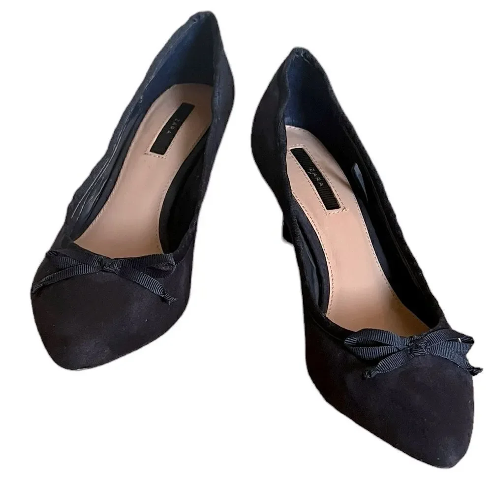 Zara Trafaluc Navy Blue Suede Pumps Size 38/7.5